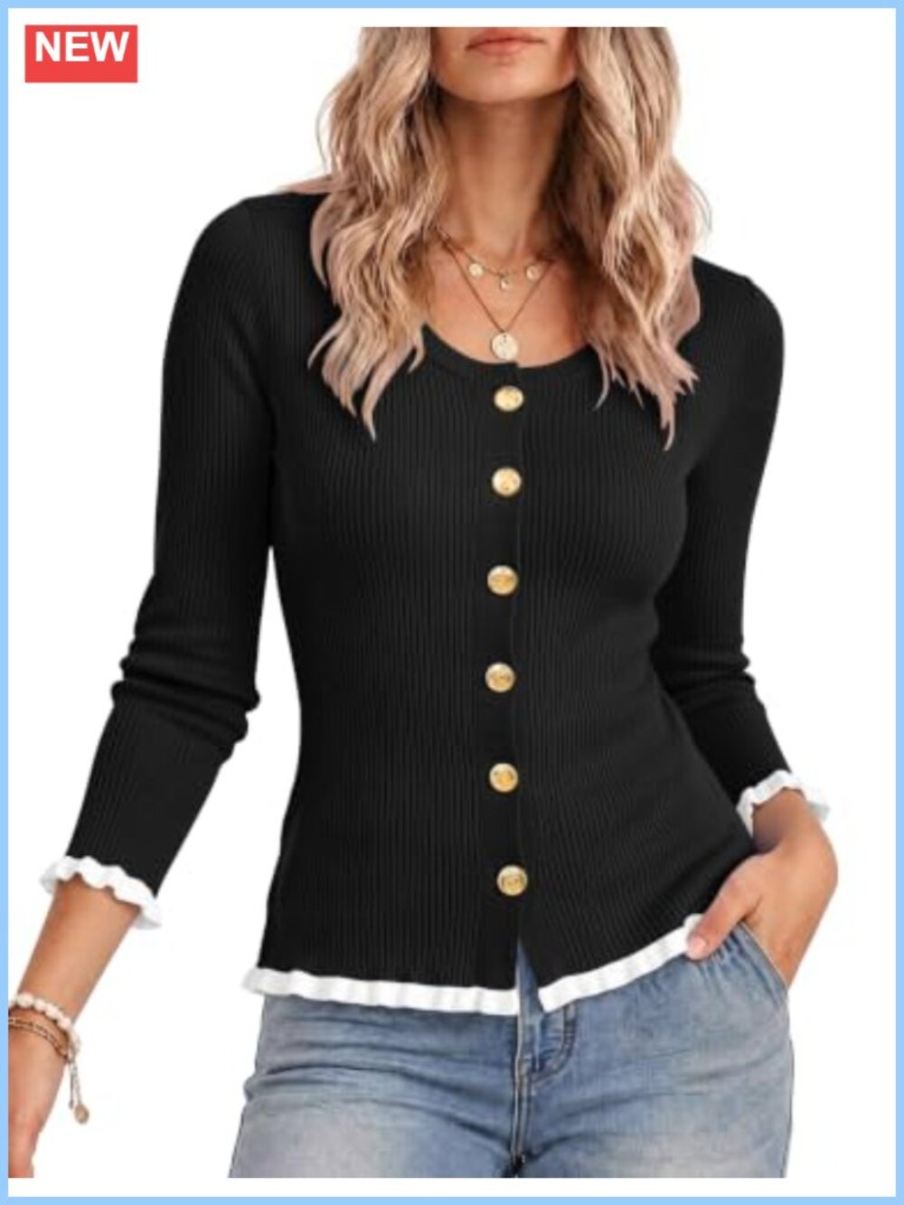LUYAA Ruffle Cardigan Sweater Long Sleeve Lightweight Slim Fit Layer